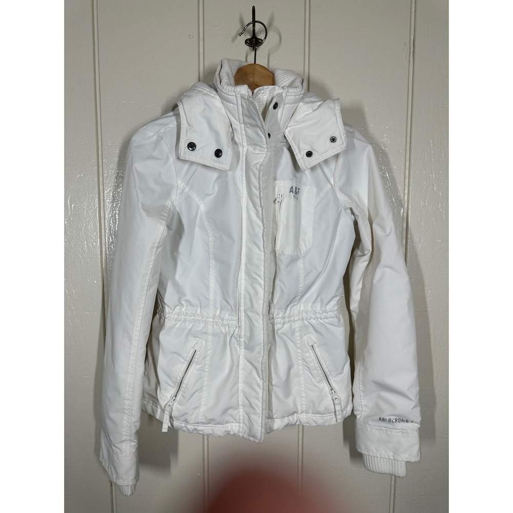 Abercrombie Jacket Womens Small White Weather Warrior Hooded Parka Ripstop Coat